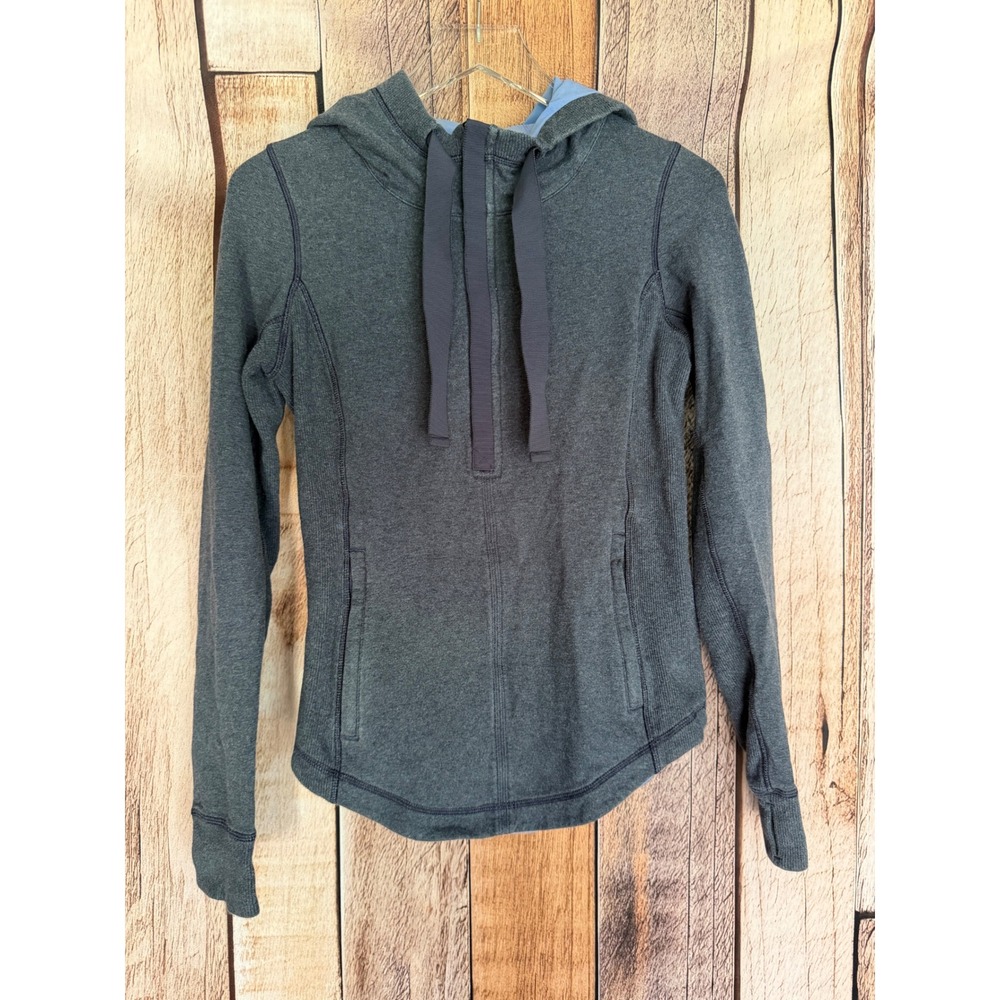 Lululemon‎ Post Sweat Pullover Half Zip Heathered Blue Thumbhole Hoodie Size 6
